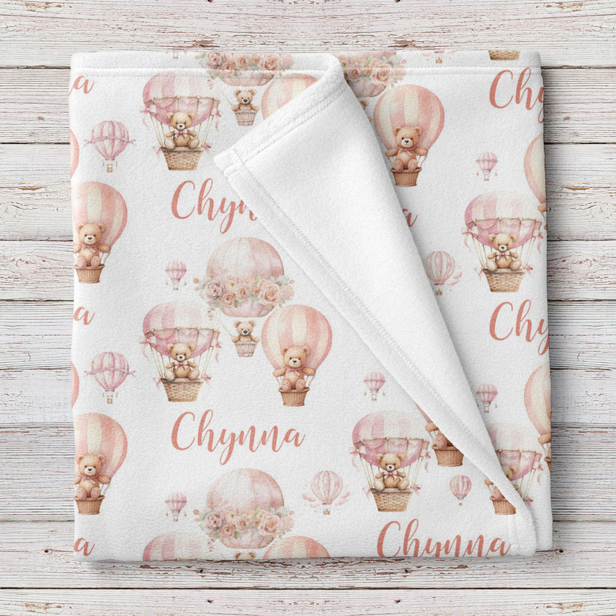 Teddy hot air balloon pink personalized baby girl blanket – Stork Wares