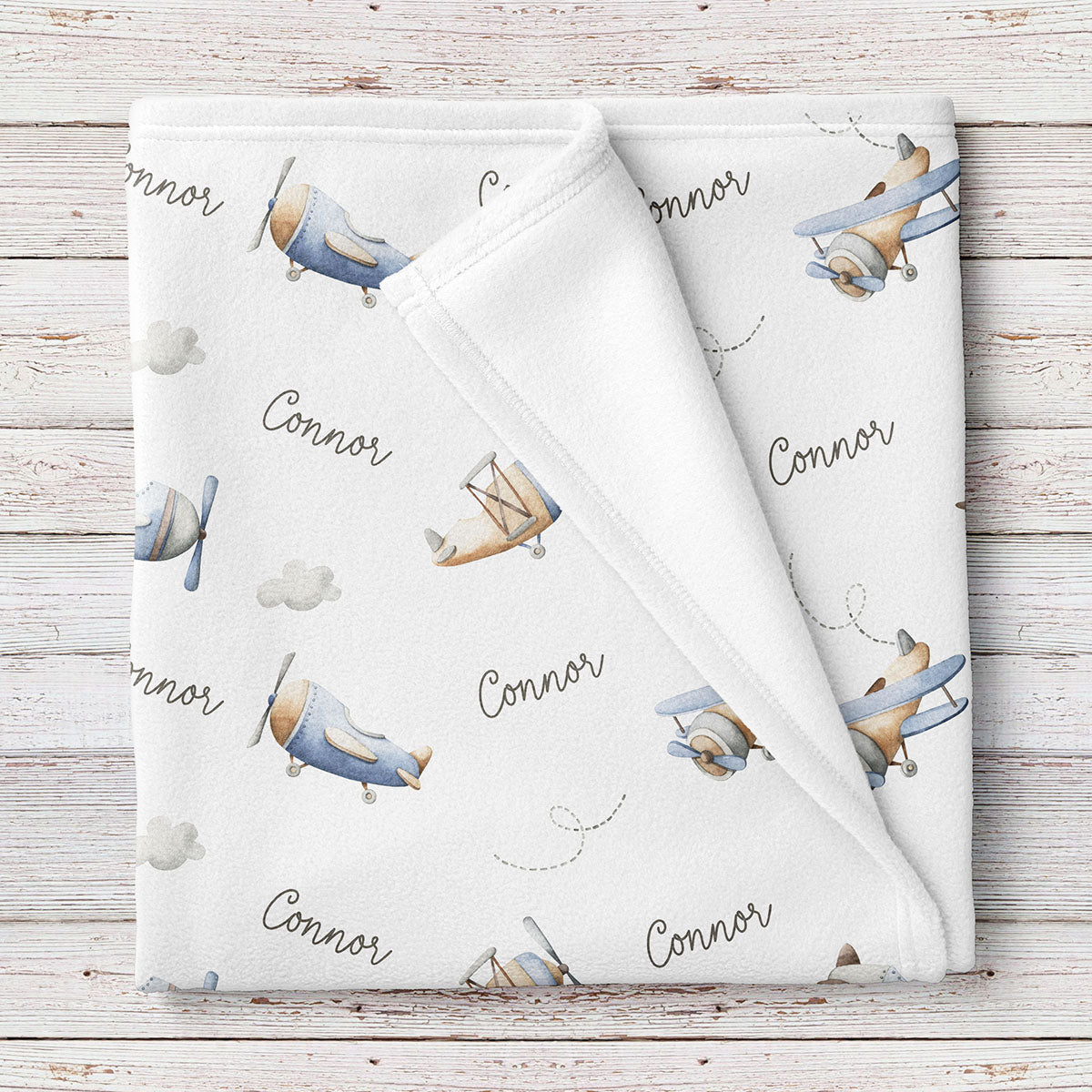 Airplanes personalized baby boy blanket Stork Wares