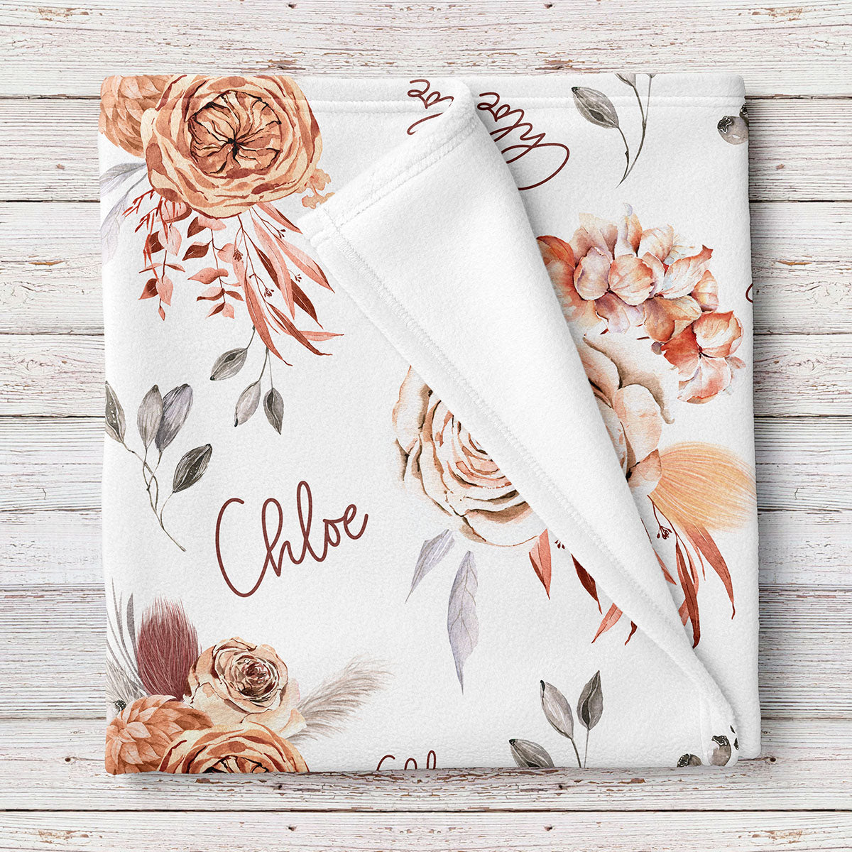 Boho caramel floral personalized baby girl blanket – Stork Wares