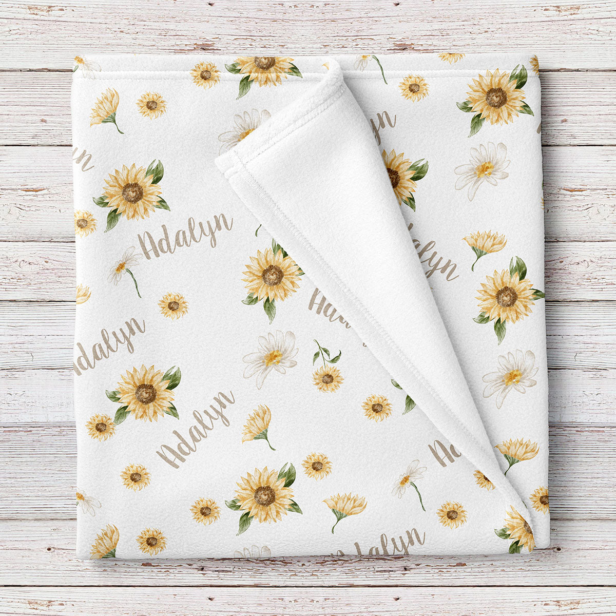 Sunflower daisies personalized baby girl blanket Stork Wares