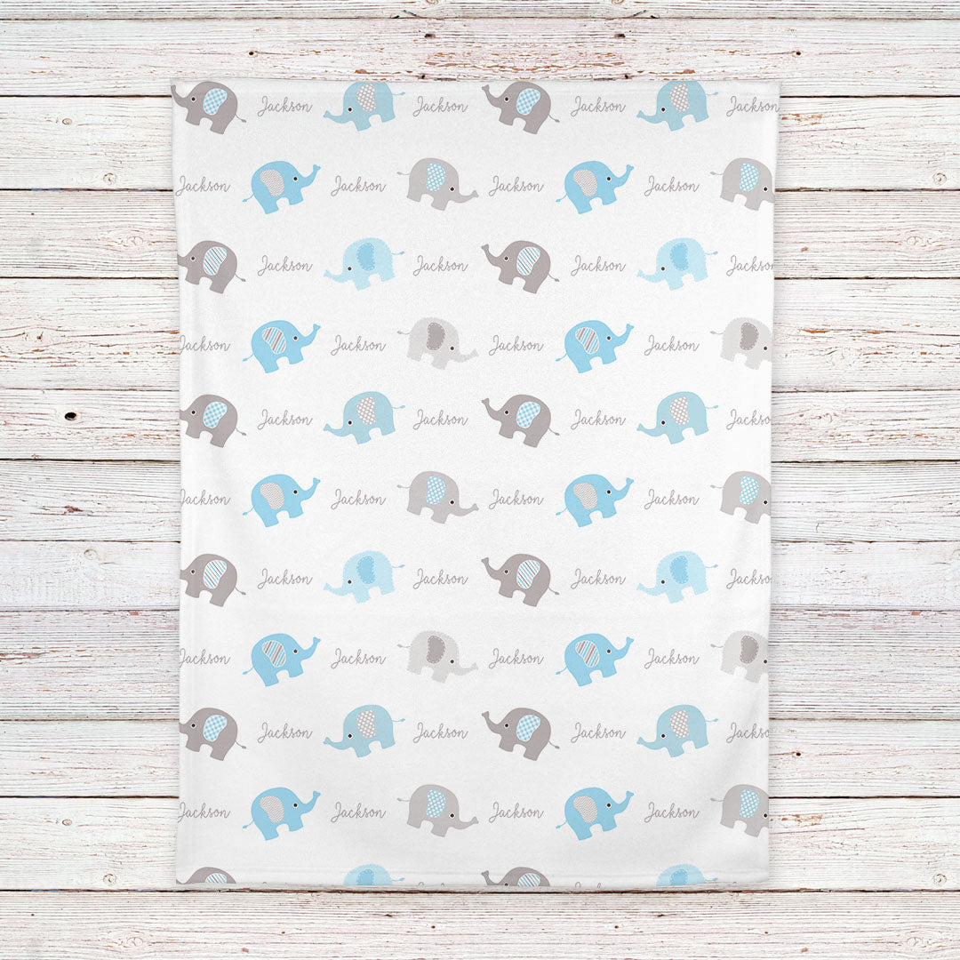 Personalized Elephant Fleece Baby Blanket, Blue and Gray boys print ...