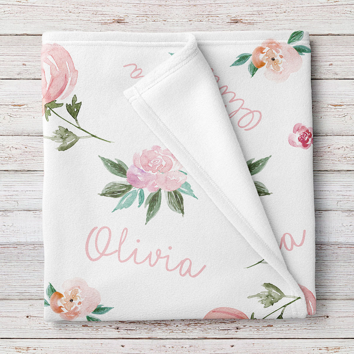 Personalized Baby Girl Name Blanket, Light coral and pink floral
